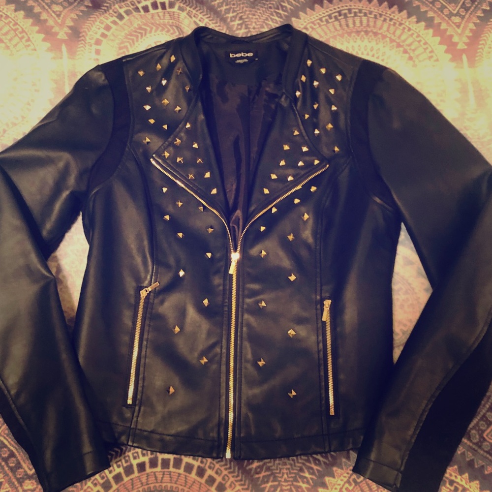 ✨ Bebe “Rockstar Jacket” faux leather - gold studs